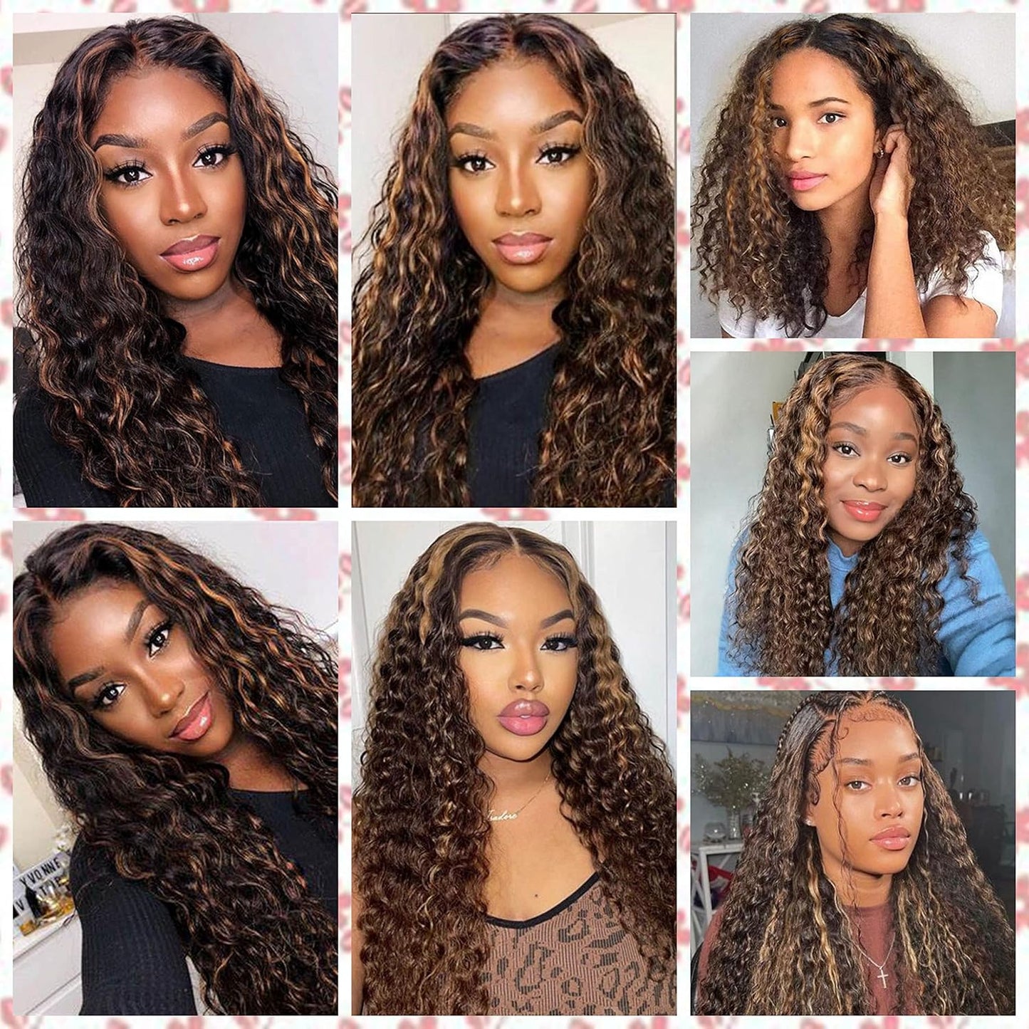 Deep Curly 13X4 Lace Front Human Hair Wig 18 Inch FB30 Highlight Lace Front Wigs Pre Plucked Human Hair Wigs with Baby Hair 180% Density Natural Hairline (18 Inch)