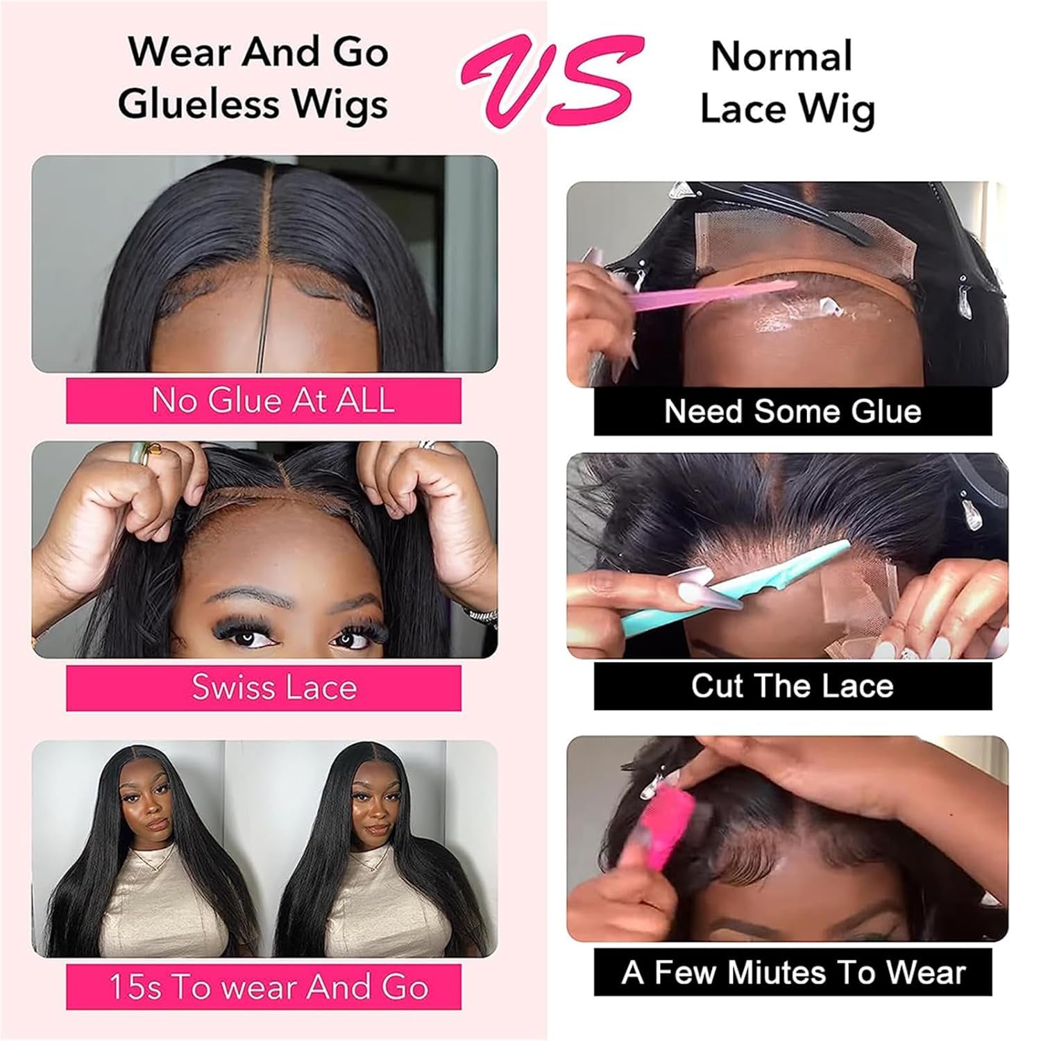 22 Inch Black Wavy Human Hair Wig - Wear and Go Glueless Wig with 5X5 HD Lace Closure - Pre Plucked, Pre Cut Body Wave - Wigs for Black Women