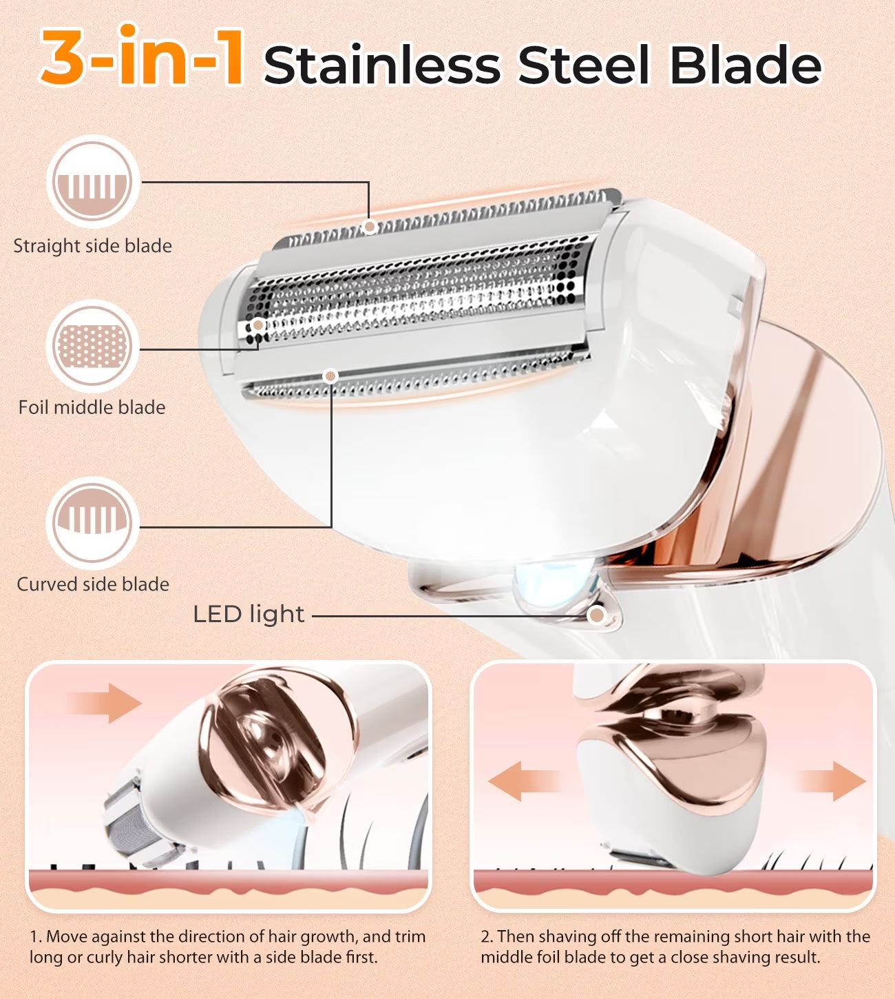 Electric Shaver for Women - Cordless Lady Razor, USB Rechargeable, Wet & Dry Waterproof Razor for Legs, Arms, Underarms, Bikini