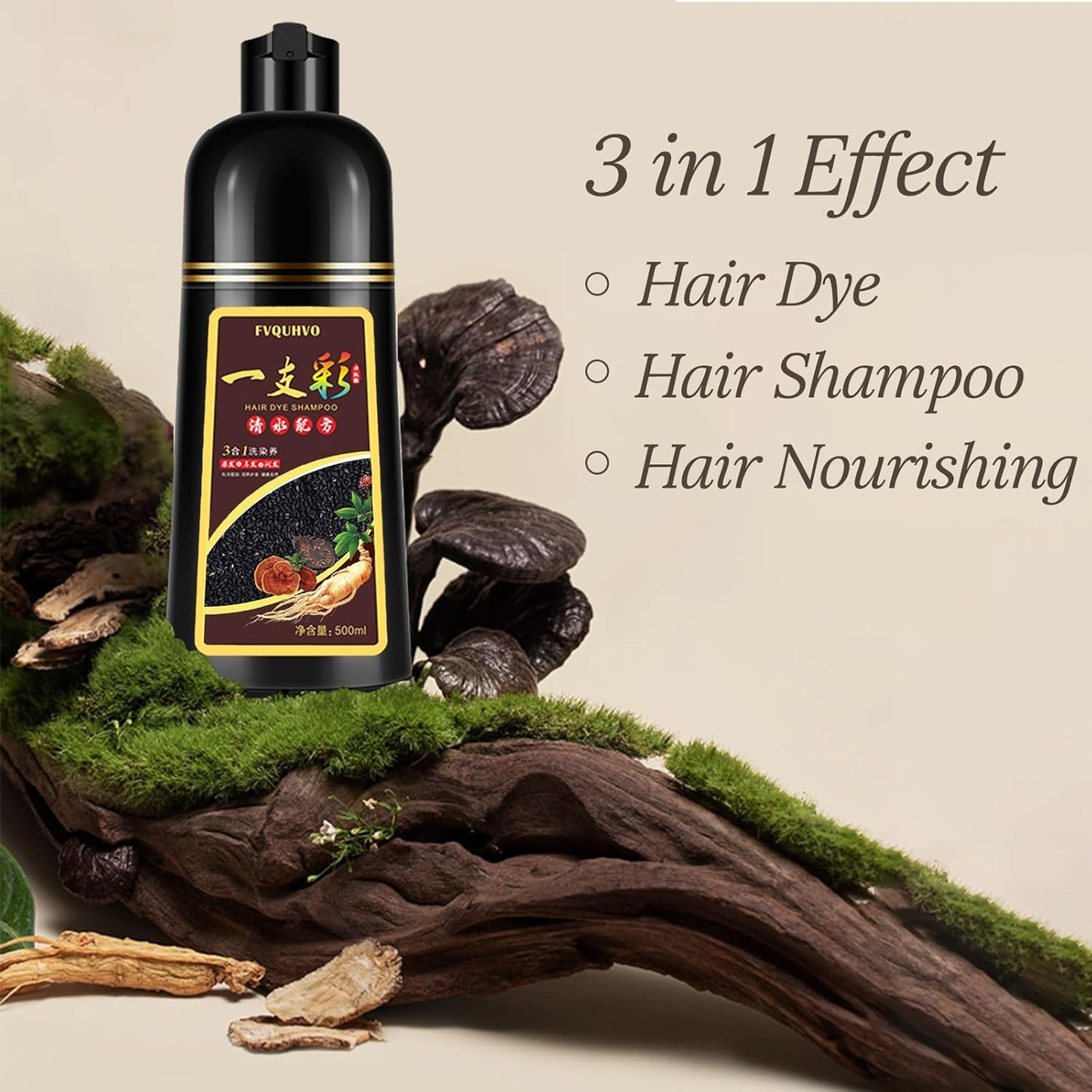 Hair Dye Shampoo 3 in 1, Semi-Permanent Hair Color, Black Hair Dye, Safe & Professional, Easy to Use, for Salon & Home 16.9 FL OZ (Black)