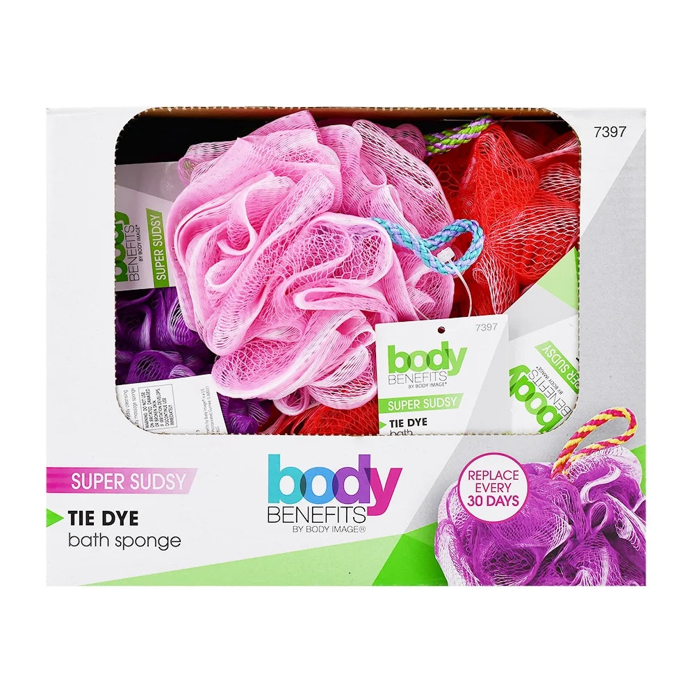 (4 Pack) Body Benefits Mesh Tie Dye Loofah, Exfoliating Bath Sponge, Colors May Vary, for Kids, 1 Count