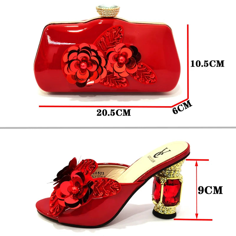 Doershow Italian Shoes and Bag Sets for Evening Party with Stones Italian Leather Handbags Match Bags!Hzx1-6