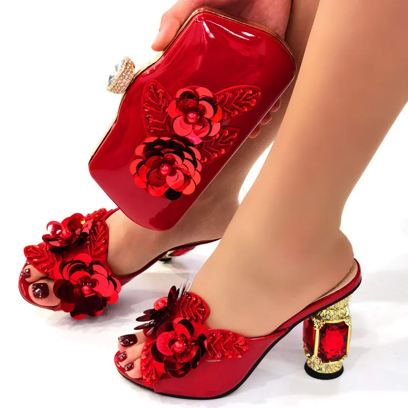 Doershow Italian Shoes and Bag Sets for Evening Party with Stones Italian Leather Handbags Match Bags!Hzx1-6
