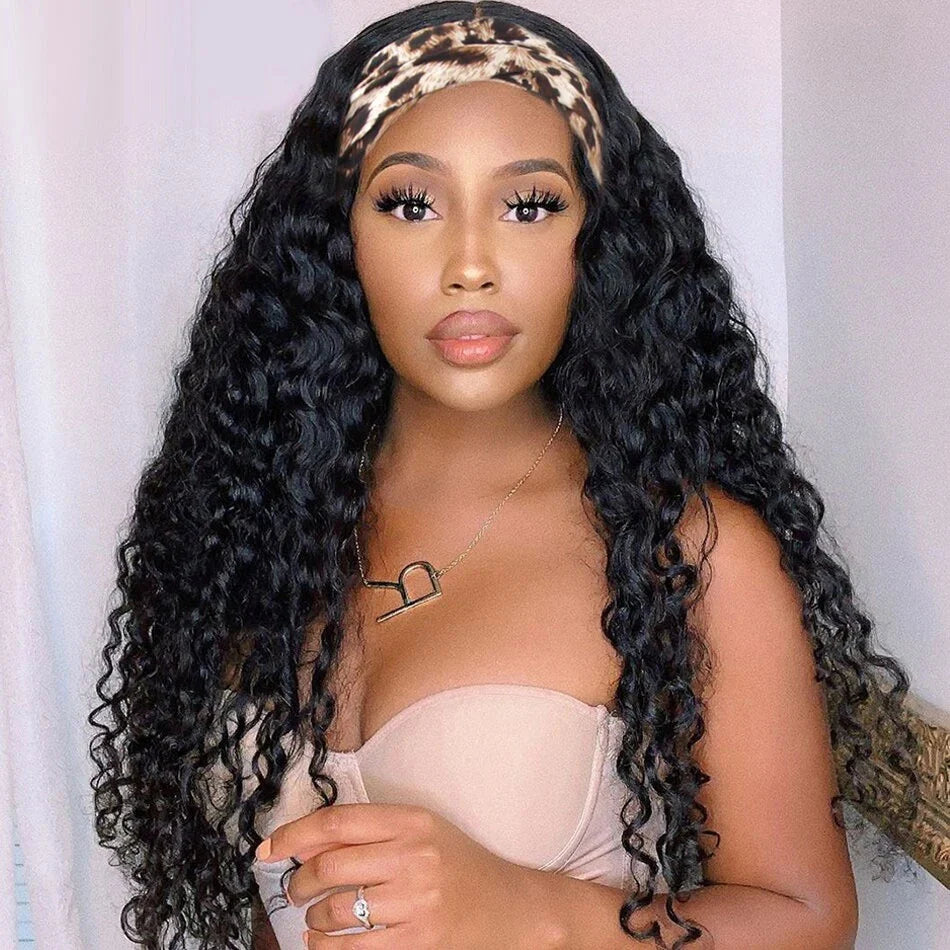 Deep Wave Headband Human Hair Wig Brazilian Wig Get Free Headband