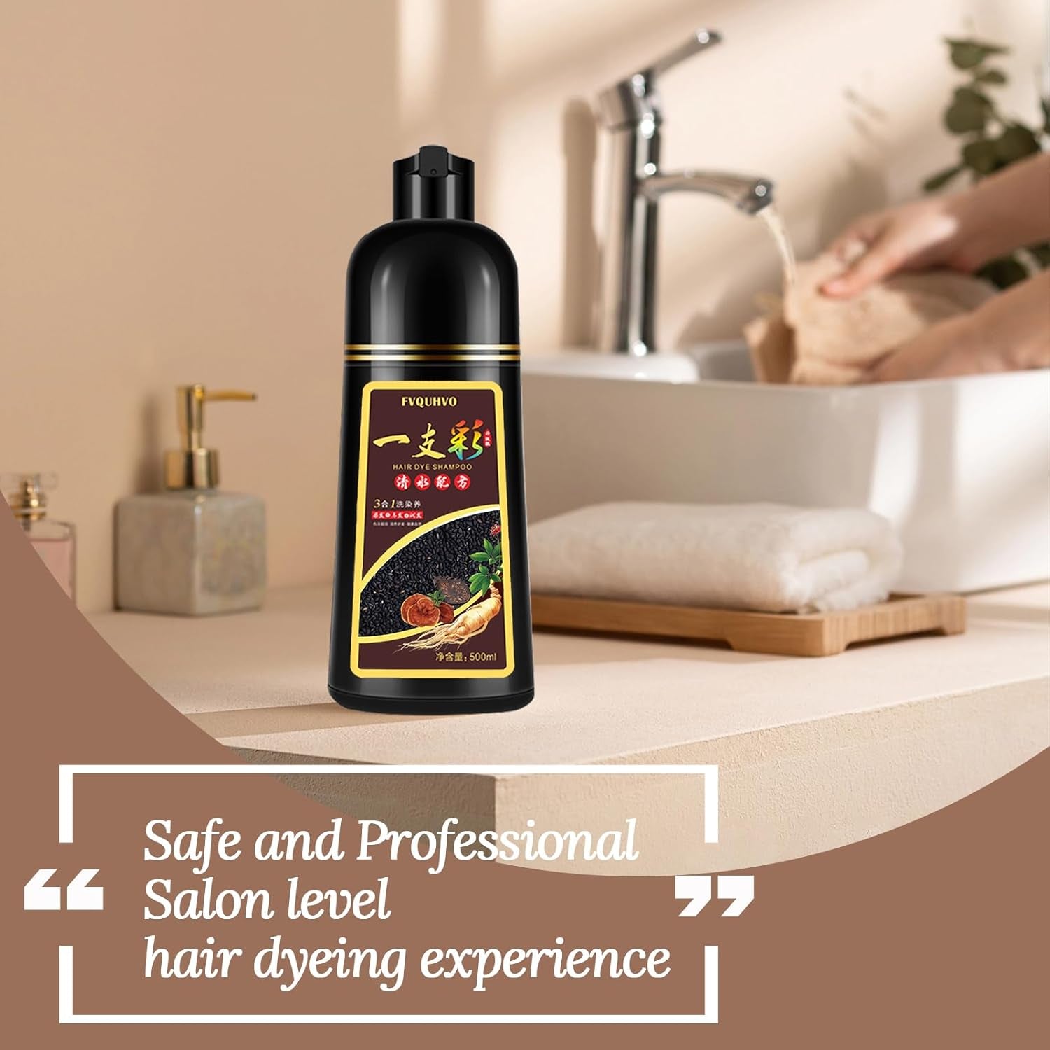 Hair Dye Shampoo 3 in 1, Semi-Permanent Hair Color, Black Hair Dye, Safe & Professional, Easy to Use, for Salon & Home 16.9 FL OZ (Black)