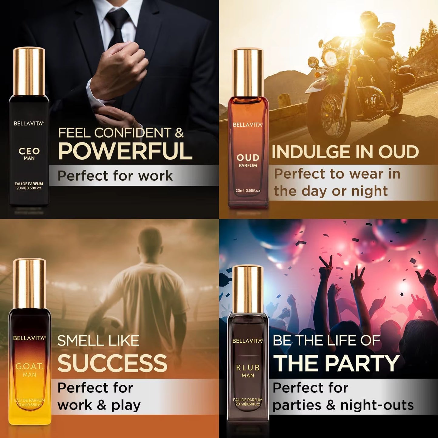 Bella Vita Luxury Man Perfume Gift Set 4 X 20 Ml for Men with KLUB, OUD, CEO, G.O.A.T Perfume | Woody, Citrusy Long Lasting EDP
