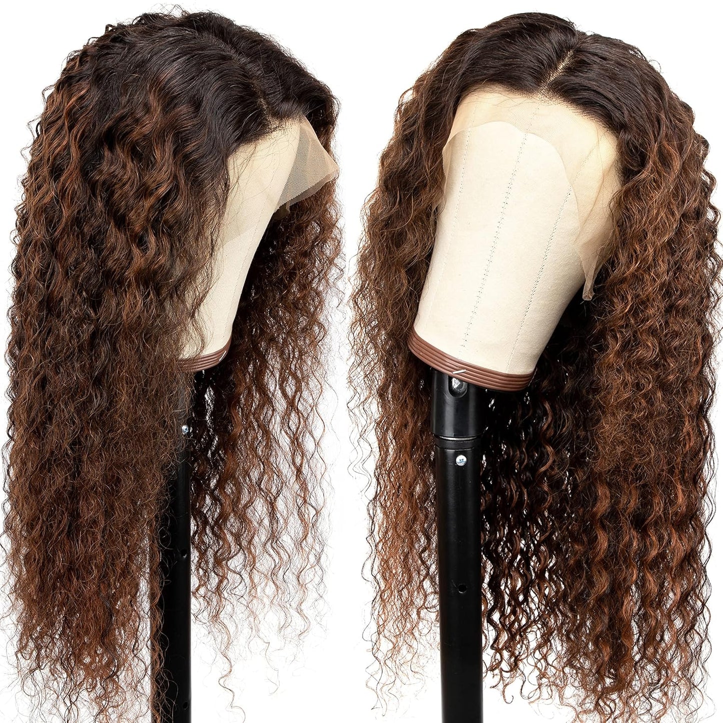 Deep Curly 13X4 Lace Front Human Hair Wig 18 Inch FB30 Highlight Lace Front Wigs Pre Plucked Human Hair Wigs with Baby Hair 180% Density Natural Hairline (18 Inch)