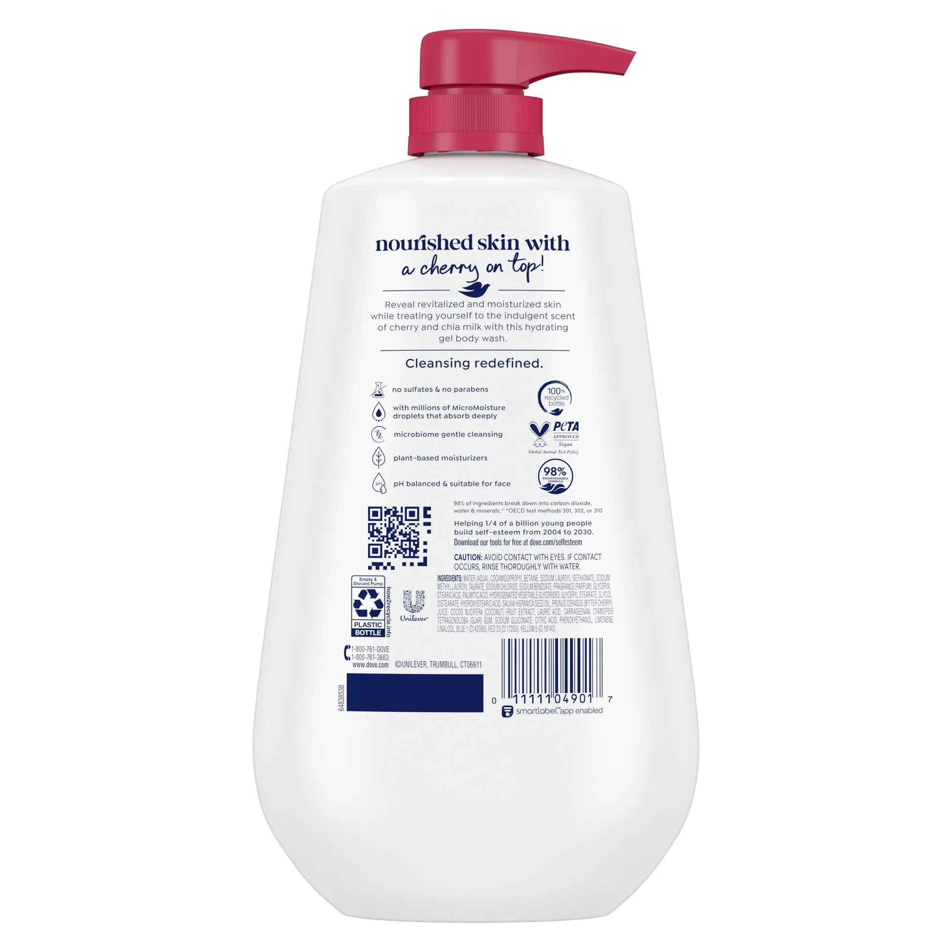 Body Wash for Women Moisturizing Revitalizante Cherry & Chia Milk Cleanser All Skin, 30.6 Oz with Pump