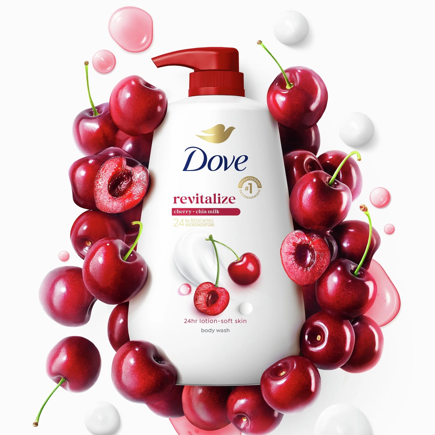 Body Wash for Women Moisturizing Revitalizante Cherry & Chia Milk Cleanser All Skin, 30.6 Oz with Pump