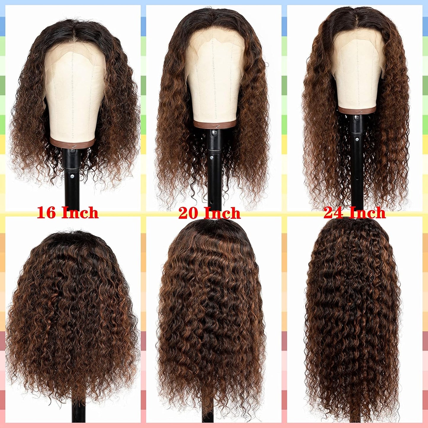 Deep Curly 13X4 Lace Front Human Hair Wig 18 Inch FB30 Highlight Lace Front Wigs Pre Plucked Human Hair Wigs with Baby Hair 180% Density Natural Hairline (18 Inch)
