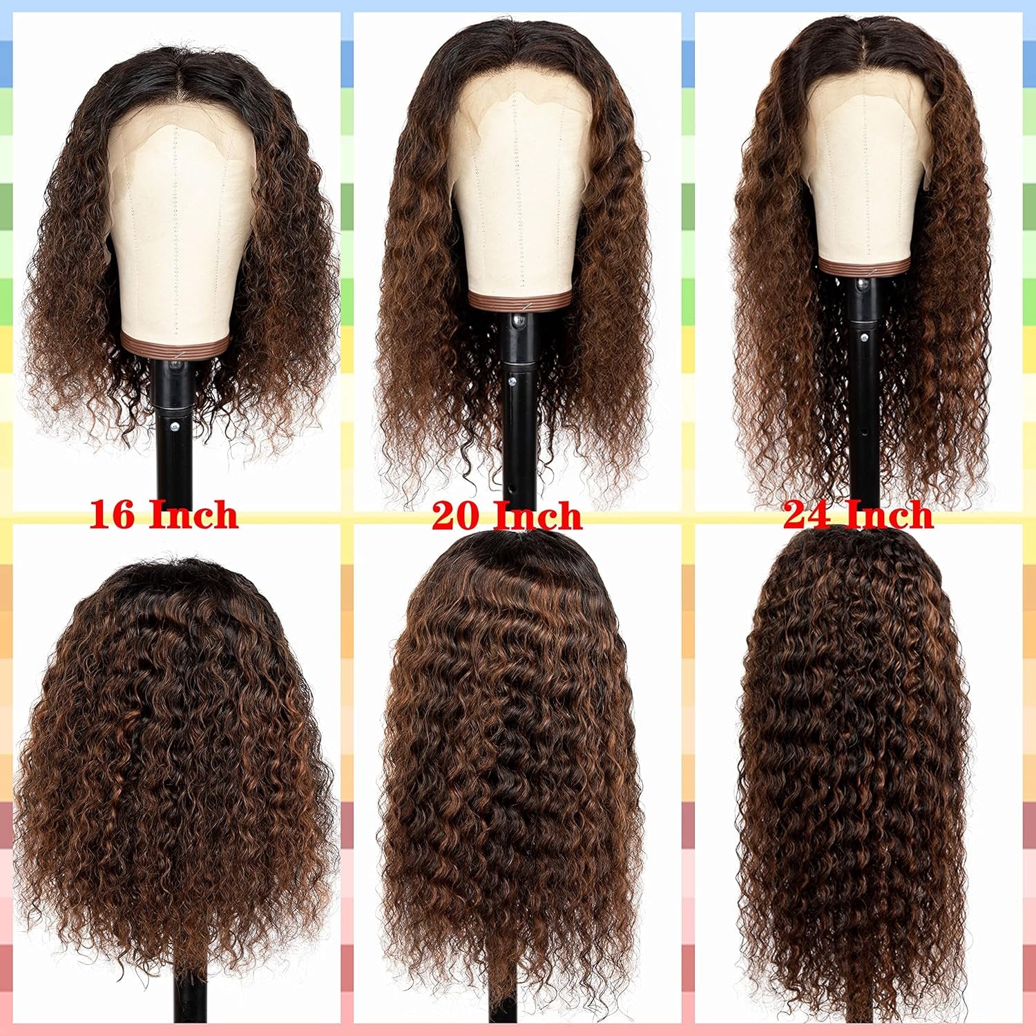 Deep Curly 13X4 Lace Front Human Hair Wig 18 Inch FB30 Highlight Lace Front Wigs Pre Plucked Human Hair Wigs with Baby Hair 180% Density Natural Hairline (18 Inch)