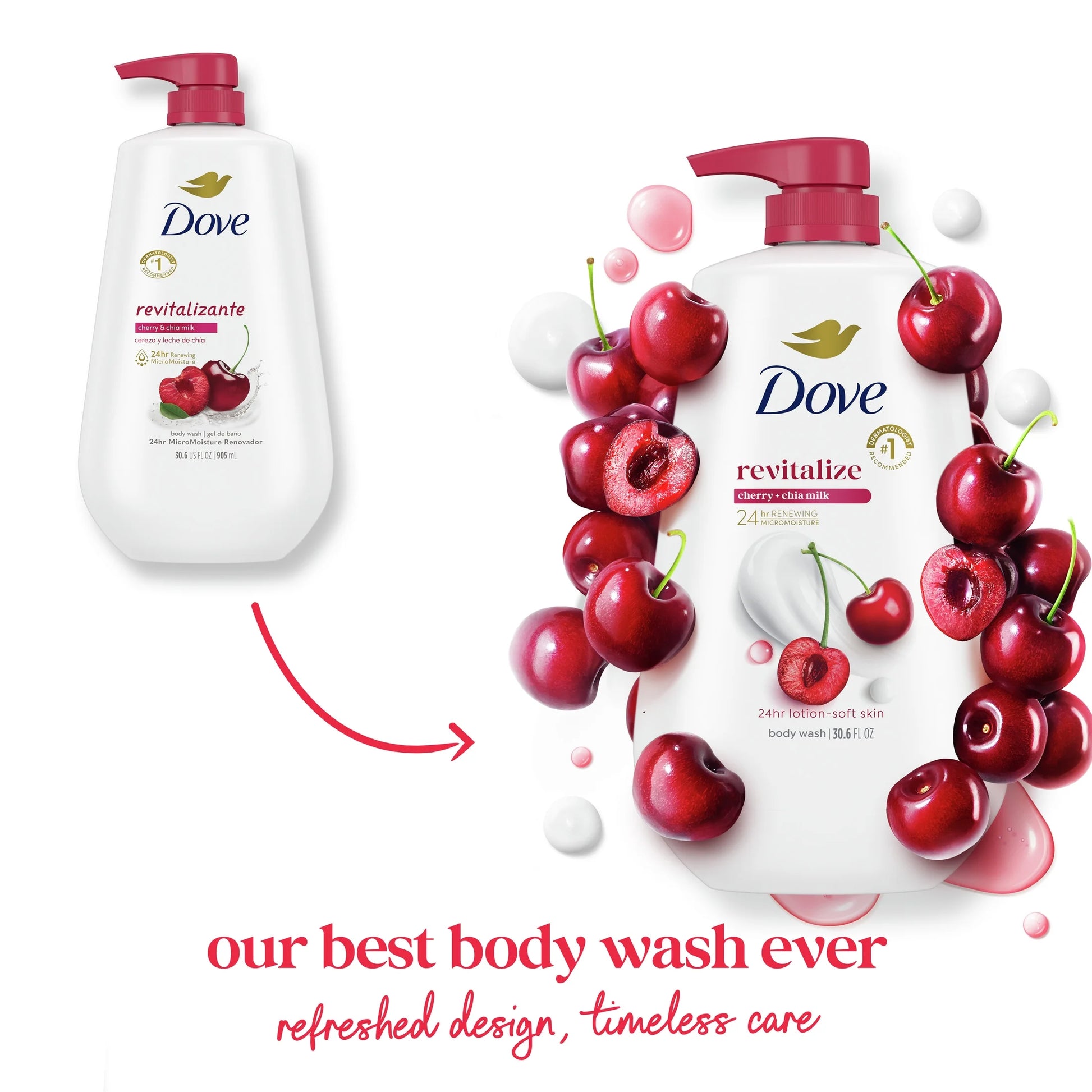 Body Wash for Women Moisturizing Revitalizante Cherry & Chia Milk Cleanser All Skin, 30.6 Oz with Pump