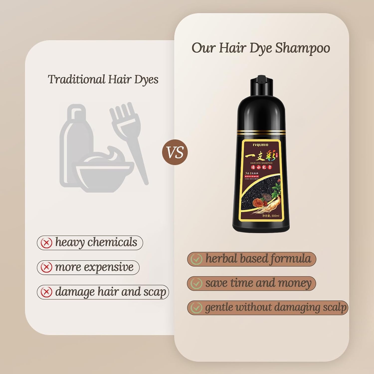 Hair Dye Shampoo 3 in 1, Semi-Permanent Hair Color, Black Hair Dye, Safe & Professional, Easy to Use, for Salon & Home 16.9 FL OZ (Black)