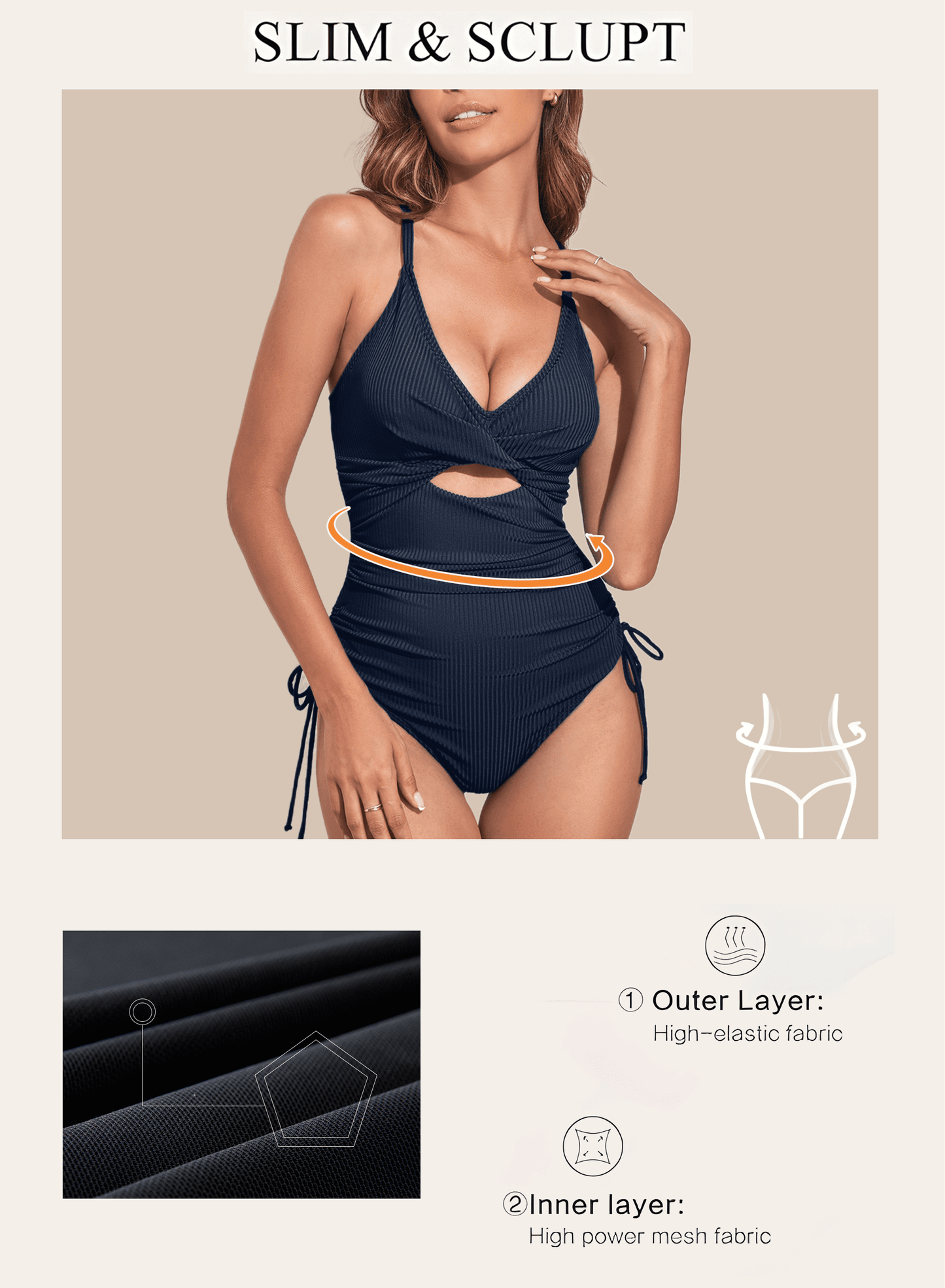 Traje De Baño De Una Pieza Para Mujer Acanalado Control De Abdomen Corte Alto Trajes De Baño De Una Pieza Sexy Escote En V Cruzado Monokini Marrón S