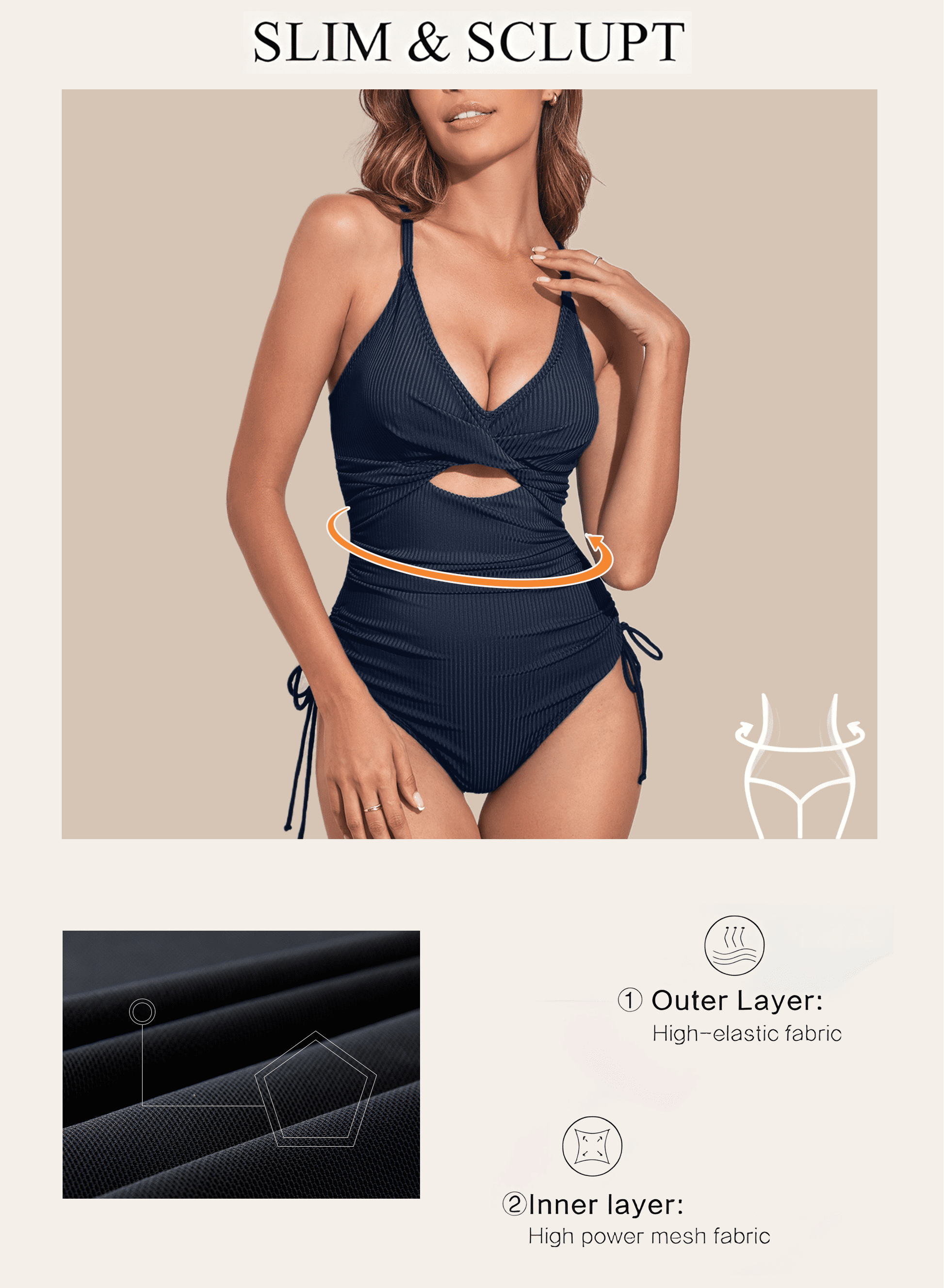 Traje De Baño De Una Pieza Para Mujer Acanalado Control De Abdomen Corte Alto Trajes De Baño De Una Pieza Sexy Escote En V Cruzado Monokini Marrón S