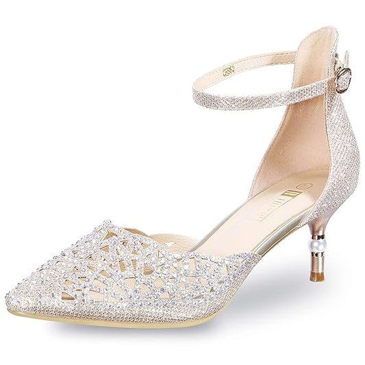 Women'S IN2 Candice Wedding Rhinestones Sequins Low Kitten Heels Pumps Dress Evening Shoes for Women Bridal Bride