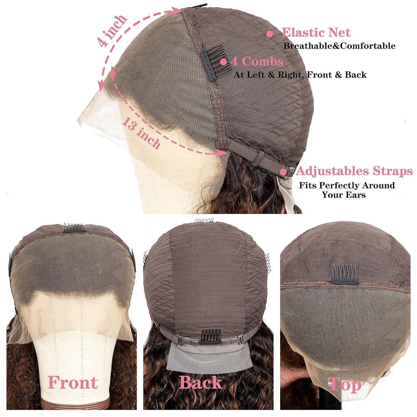 Deep Curly 13X4 Lace Front Human Hair Wig 18 Inch FB30 Highlight Lace Front Wigs Pre Plucked Human Hair Wigs with Baby Hair 180% Density Natural Hairline (18 Inch)
