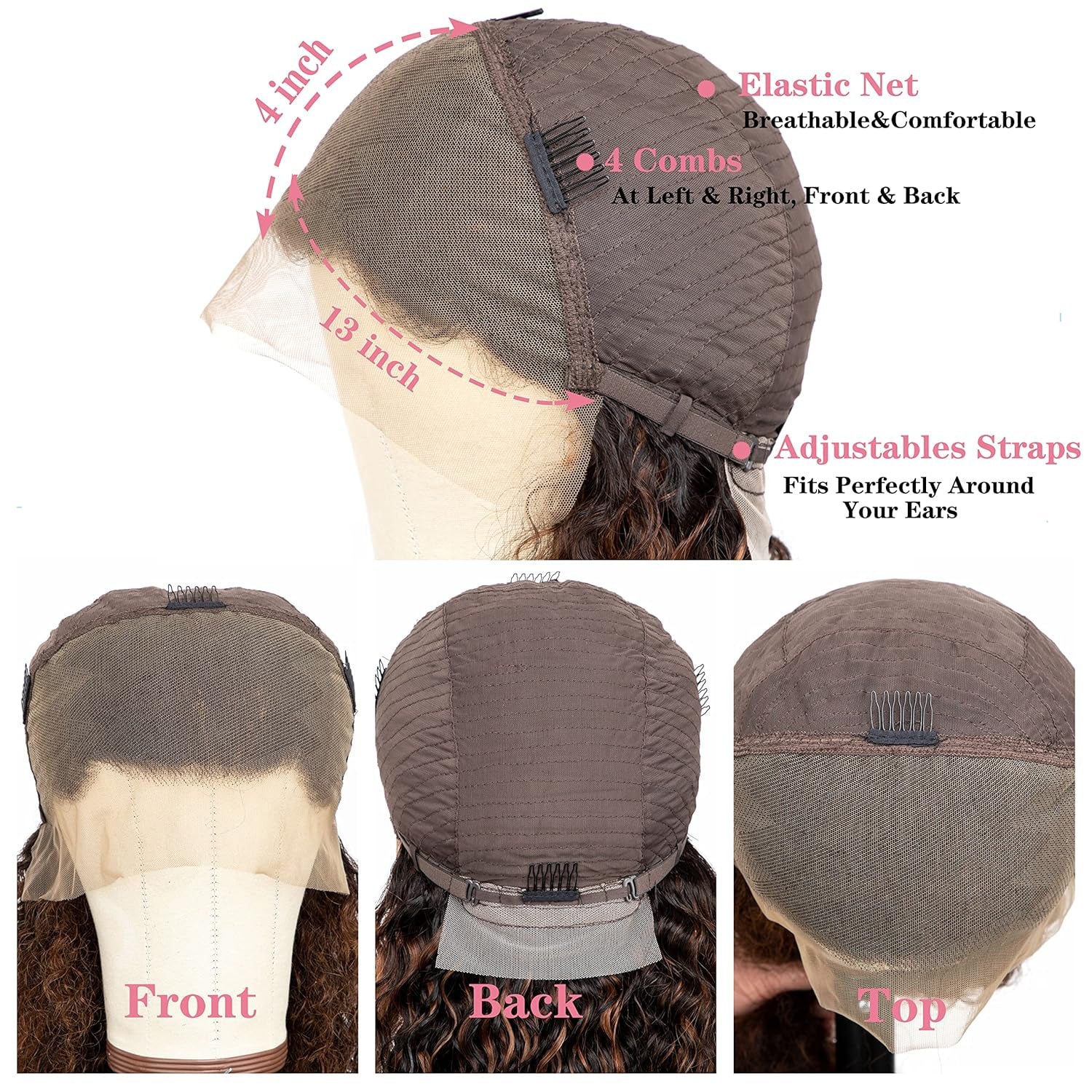 Deep Curly 13X4 Lace Front Human Hair Wig 18 Inch FB30 Highlight Lace Front Wigs Pre Plucked Human Hair Wigs with Baby Hair 180% Density Natural Hairline (18 Inch)