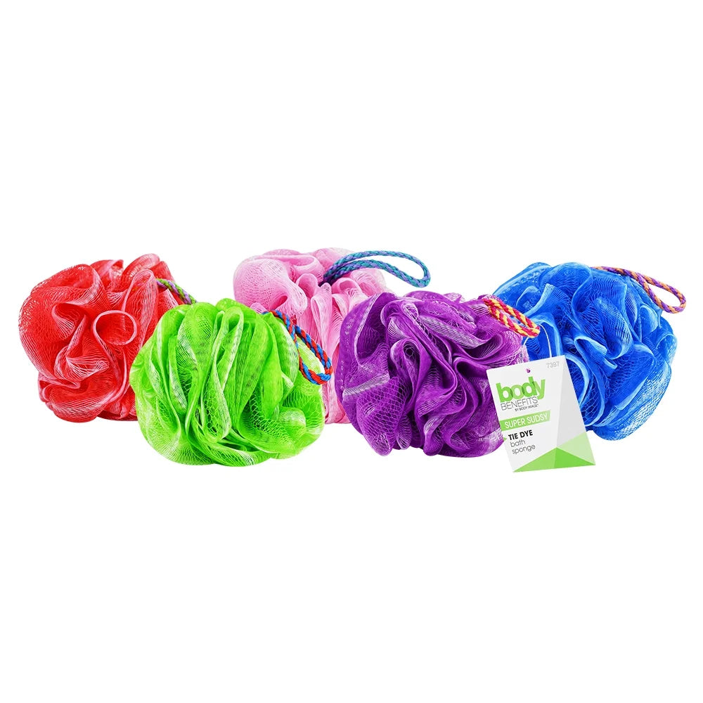 (4 Pack) Body Benefits Mesh Tie Dye Loofah, Exfoliating Bath Sponge, Colors May Vary, for Kids, 1 Count