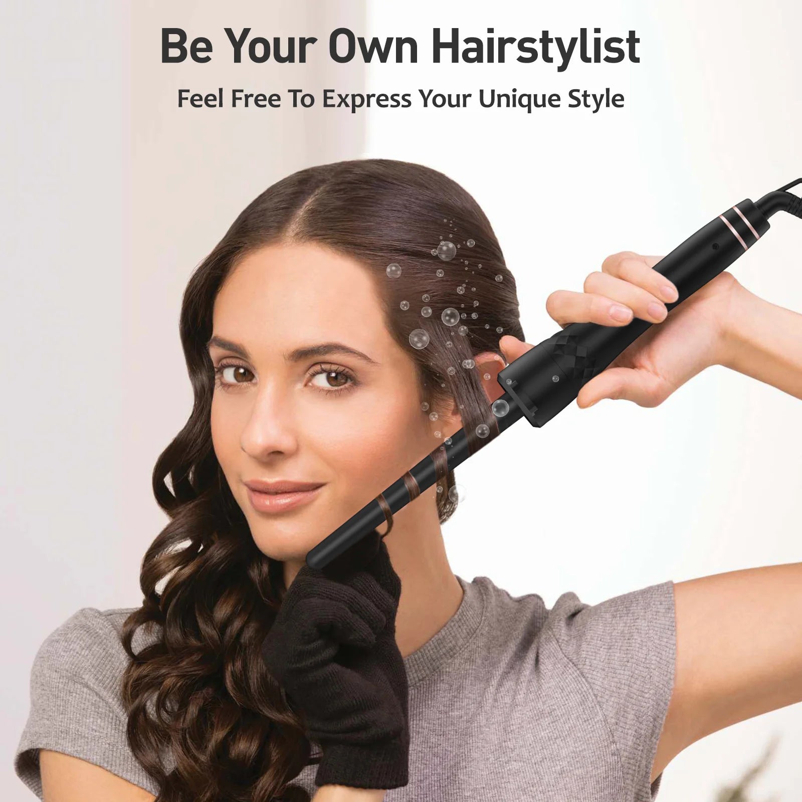 5-In-1 Curling Iron Set, Hair Waver, Curling Irons for Hair, Curling Wand Set, Hair Crimper Hair Curler, Hair Tool Kit with Thermal Brush, Gift for Women, Black
