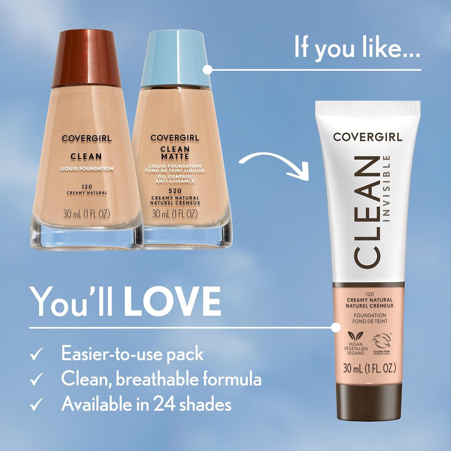 Clean Matte Liquid Foundation Classic Ivory, 1 Oz (Packaging May Vary)