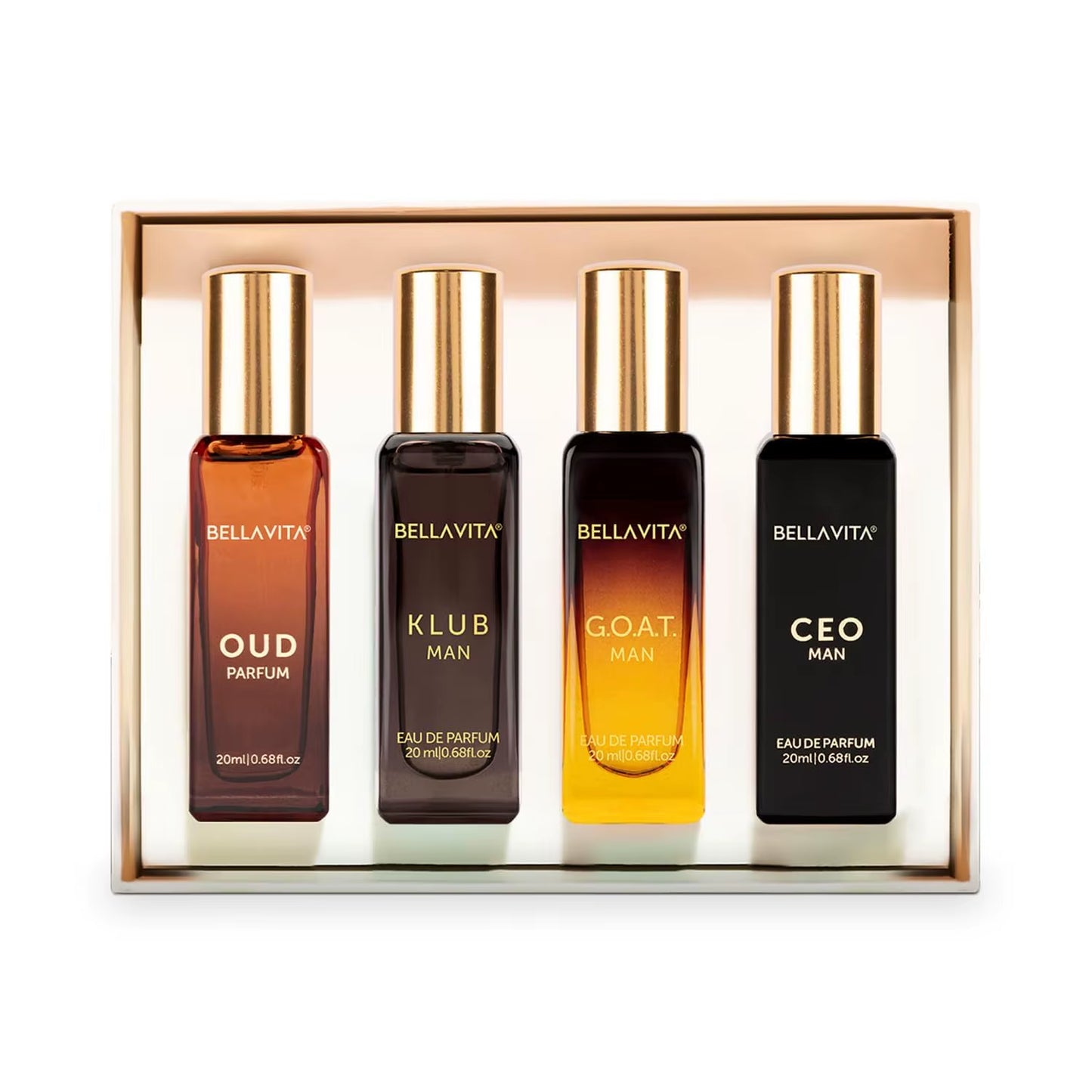 Bella Vita Luxury Man Perfume Gift Set 4 X 20 Ml for Men with KLUB, OUD, CEO, G.O.A.T Perfume | Woody, Citrusy Long Lasting EDP