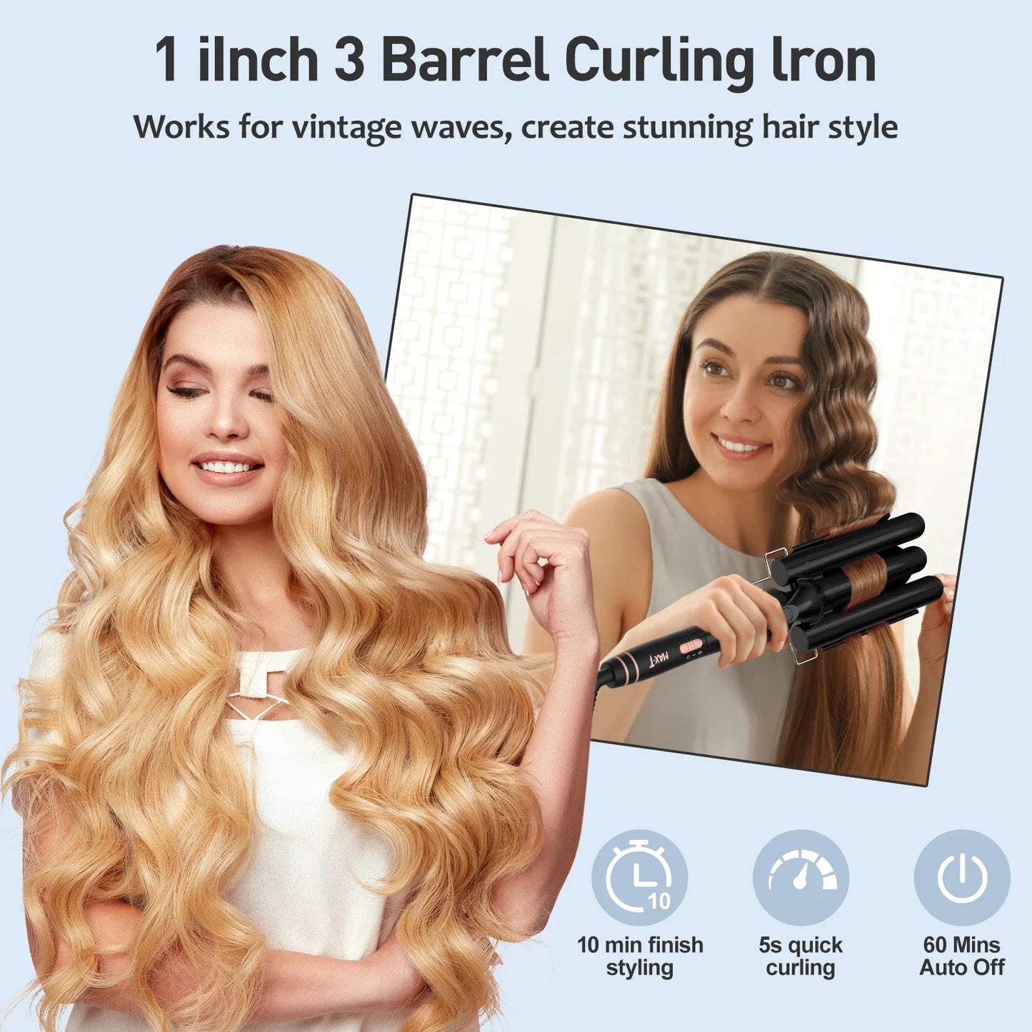 5-In-1 Curling Iron Set, Hair Waver, Curling Irons for Hair, Curling Wand Set, Hair Crimper Hair Curler, Hair Tool Kit with Thermal Brush, Gift for Women, Black