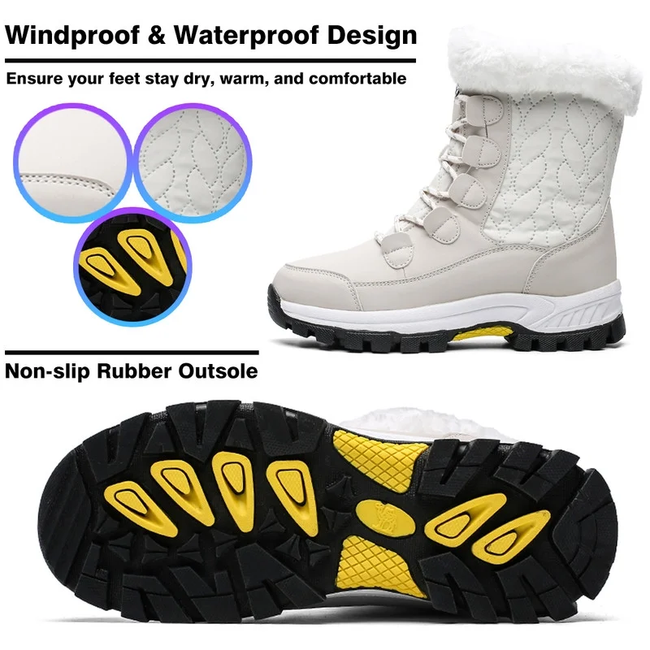 Snow Boot Quilted Short Winter Snow Warm Waterproof Boots for Women, White Size 7