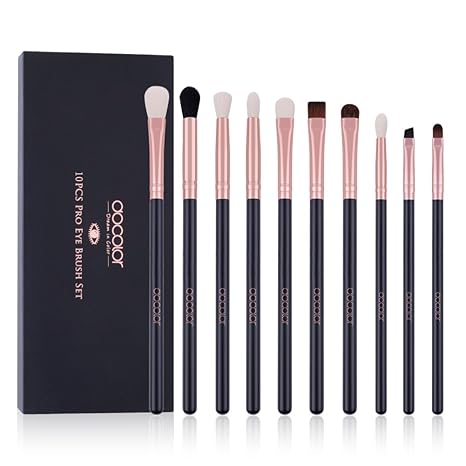 10Pcs Eyeshadow Brush Set, Professional Eye Makeup Brushes Kit with Eyeshadow Eyebrow & Eyeliner Brush, Soft Blending Brush for Travel, DIY Eye Art Tool (Black Rose Gold Wooden Handle)