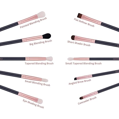 10Pcs Eyeshadow Brush Set, Professional Eye Makeup Brushes Kit with Eyeshadow Eyebrow & Eyeliner Brush, Soft Blending Brush for Travel, DIY Eye Art Tool (Black Rose Gold Wooden Handle)